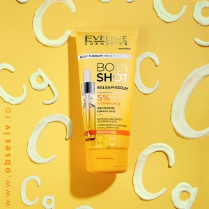 Balsam-Ser Iluminator Eveline Body Shot - 5% Vitamina C+Cg, Niacinamidă, Hidratare, Strălucire