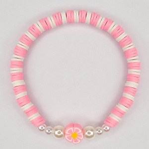 Bratara Elastica cu Margele Heishi Rondele din Lut Polimeric Model 'Blush Blossom'