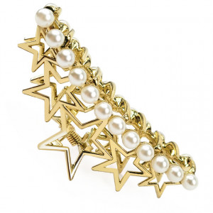 Clema de Par Metalica cu Perle si Stelute Model 'Gold Stars and Pearls'