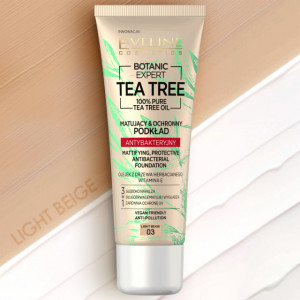 Fond de Ten cu Protectie Antibacteriana Vegan 100% Pure Tea Tree Oil Eveline Cosmetics 03 Light Beige
