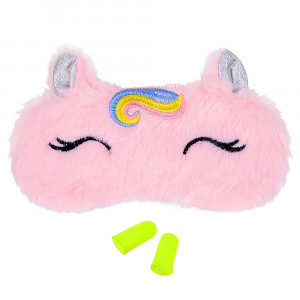 Masca de Dormit Pufoasă Model 'Pink Unicorn' + Set Dopuri Urechi