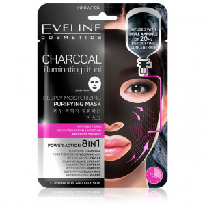 Masca de Fata Iluminare si Super Hidratare Ten 8in1 Eveline Cosmetics Charcoal Iluminating