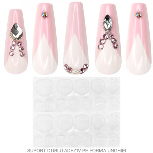 Set 24 Unghii False Reutilizabile cu Manichiura Instant, Culoare Pink Touch