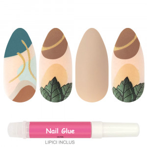 Set 24 Unghii False Reutilizabile cu Manichiura Instant Model 'Earthy Hues'