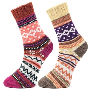 Șosete Damă din Mix de Lână Set 2 Perechi - Model „Colorful Warm” | Căldură și Bună Dispoziție