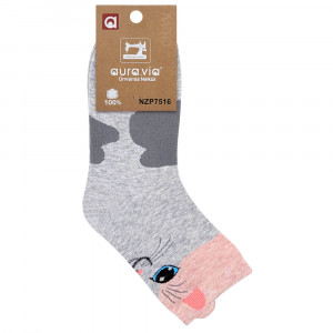 Sosete Dama Fara Cusatura Model 'Life is Better with Cat' Culoare Gri Light