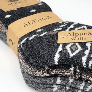 Șosete din Lână de Alpaca Set 3 Perechi - Model 'Folklore Threads' - Căldură și Confort. Prezentare detaliu pacjhet sosete.