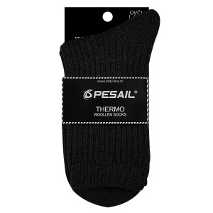 Șosete Termo Călduroase din Lână 1 Pereche - Model 'Classic Black' - Prezentare șosete cu etichetă.