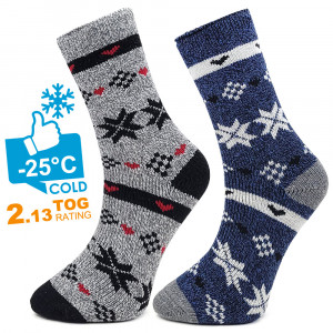 Sosete Thermo din Bumbac Set 2 Perechi Rezistente la -25°C, 'Cold Winter' Gri/Albastru din Bumbac Rezistente la -25°C, 'Cold Winter' Gri/Albastru