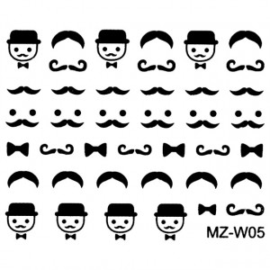 Abtibilde Unghii Mustati Negre, MZ-W05 (Abtibilduri Unghii - Tatuaje Unghii - Nail Stickere)