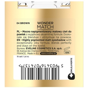 Fard de Pleoape Eveline Wonder Match Nr 04 Brown – Pigment Intens și Rezistență de Lungă Durată
