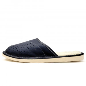 Papuci de Casa din Piele Imblaniti cu Lana Marca Tylbut Model 'Rustic' Black