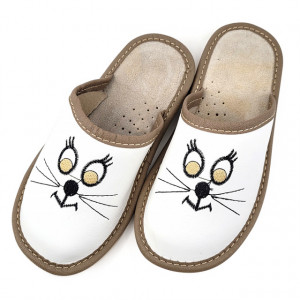 Papuci de Casa din Piele pentru Copii Marca Nowo Model 'Sweet Kitty'