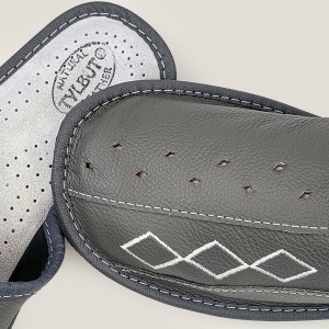 Papuci de Casă din Piele Tylbut Model „Geometric Approch” Simple Gray - Papuci detalii . 