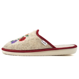 Papuci de Casă din Postav pentru Damă - Bosaco Model 'Paradise Garden' Cream - Prezentare papuci din lateral.