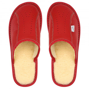 Papuci de Casa Piele Imblaniti cu Lana, Marca Lim Art Model 'Cardinal Class' Red