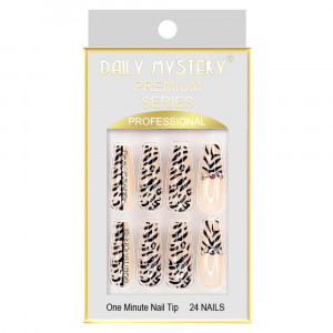 Set 24 Unghii False Reutilizabile cu Manichiura Instant, Culoare Nude Zebra