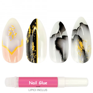 Set 24 Unghii False Reutilizabile cu Manichiura Instant Model 'Marble Texture'
