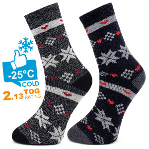 Sosete Thermo din Bumbac Set 2 Perechi Rezistente la -25°C, 'Cold Winter' Gri/Negrudin Bumbac Rezistente la -25°C, 'Cold Winter' Gri/Albastru