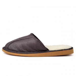 Papuci de Casa din Piele Imblaniti cu Lana Marca Tylbut Model 'Legend' Brown