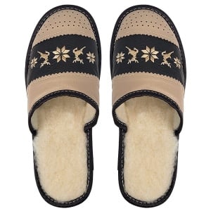 Papuci de Casă din Piele Îmblăniți cu Lână Naturală Tylbut - Model „Nordic Tradition” Classic Brown