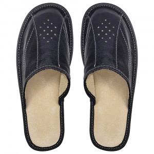 Papuci de Casa din Piele Marca Tylbut Model 'Shadow Comfort' Culoare Negru