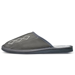 Papuci de Casă din Piele Tylbut Model „Geometric Approch” Simple Gray - Papuci vedere din lateral. 
