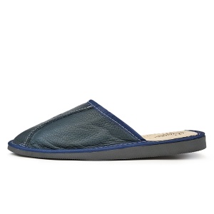 Papuci de Casă din Piele Tylbut - Model „Home Comfort” Deep Blue - Prezentare papuci vedere din lateral.