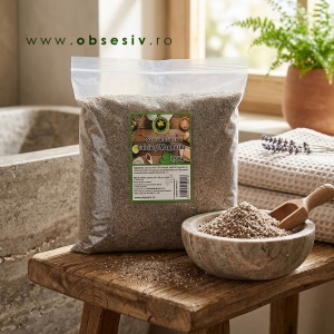 Granule minerale de salină îmbogățite cu pulbere din plante medicinale și uleiuri esențiale.