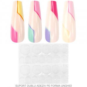 Set 24 Unghii False Reutilizabile cu Manichiura Instant, Culoare Pink Rainbow