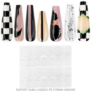 Set 24 Unghii False Reutilizabile cu Manichiura Instant Model 'Abstract World'
