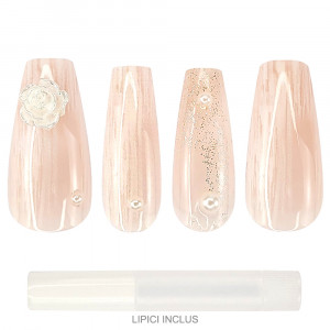 Set 24 Unghii False Reutilizabile cu Manichiura Instant Model 'La Vie En Rose'