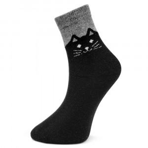 Sosete Calduroase din Lana Model 'Sweet Kitty' Culoare Negru