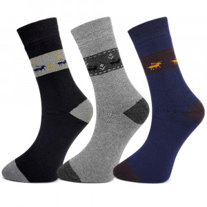 Sosete Thermo din Bumbac Set 3 Perechi Model 'Joy of Life' Culoare Negru/Albastru/Gri