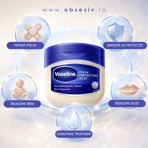 Descoperă calitățile Vaseline Original: formulă 100% pură, hipoalergenică, fără parfum și aprobată de Asociația Națională de Eczemă din SUA.