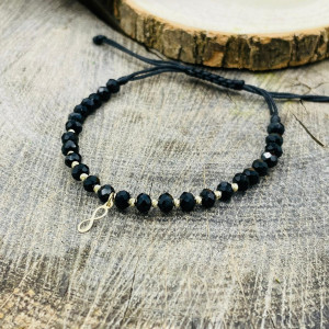 Bratara cu snur si 12 bile + un charm la alegere din aur 14k - Img 6