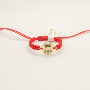 Bratara cu snur si banut din aur 14k de 12mm personalizabil cu nume si coroana - Img 3