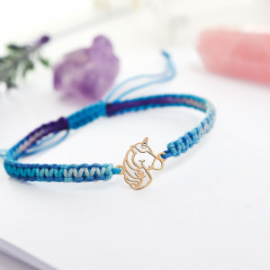 Bratara cu snur si unicorn din aur 14k - Img 2