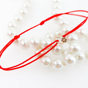 Bratara Heart Collection cu snur si inimioara cu floricica din aur 14k - Img 5