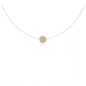 Colier cu fir transparent si Disc din AUR 14K cu Cristale