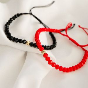 Set pentru cupluri 2 Bratari cu snur si biluta din aur 14k - Img 2