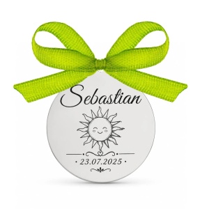 Banut Argint 2cm pentru Botez - Mot - Scaldat -Personalizat Nume, Dată și Soare
