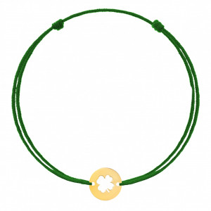Bratara cu snur + disc decupat trifoi din aur 14k