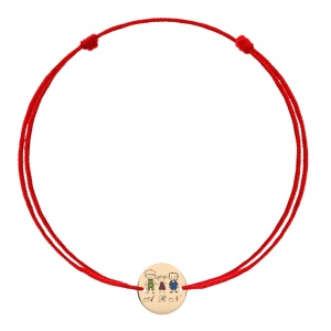 Bratara cu snur si banut 12mm din aur 14k personalizat cu copii si initiale