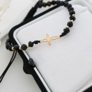 Bratara cu snur si cruciulita din aur 14k + bilute - Img 3