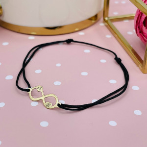 Bratara cu snur si infinit + 2 inimioare personalizabile cu initiale la alegere - Aur 14k - Img 2