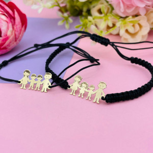 Bratara Family cu snur si siluete din aur 14k - Img 2