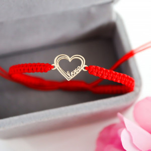 Bratara Love and Heart cu snur si inimioara din aur 14k. - Img 2