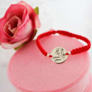 Bratara pentru copii, cu snur si banut din aur 14k / 12mm personalizat - Img 5
