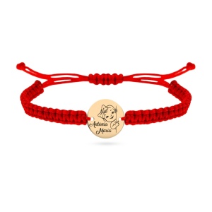 Bratara pentru copii, cu snur si banut din aur 14k / 12mm personalizat